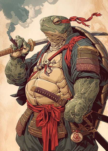 Affiche Japonaise Rétro Tortue Samouraï