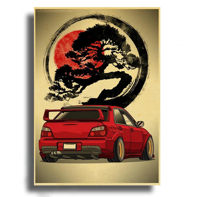 Tableau Japon motif voiture de course rouge