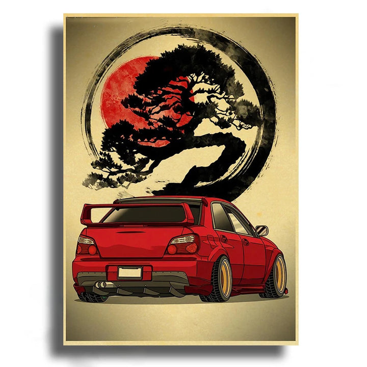 Tableau Japon motif voiture de course rouge