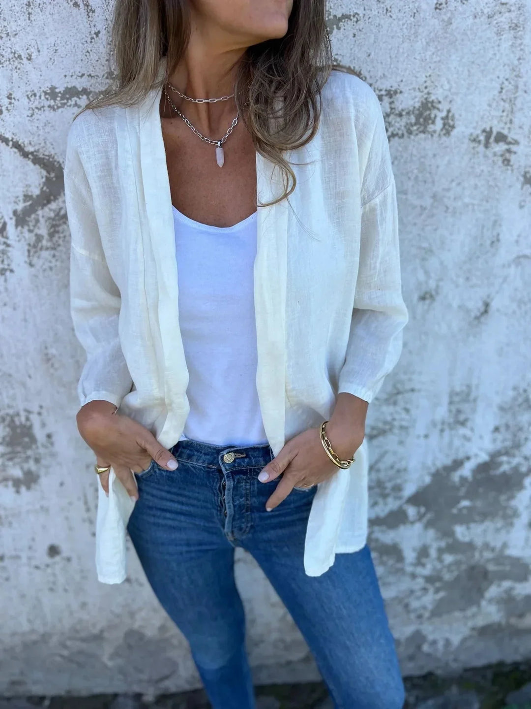 Veste Kimono Femme en Coton blanc