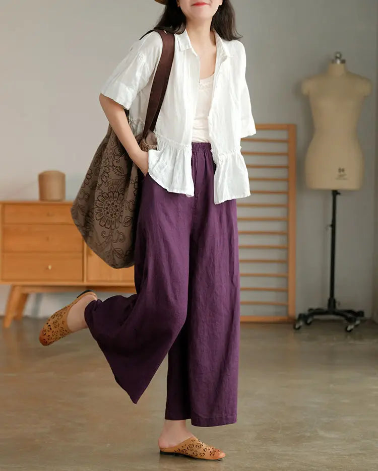 Pantalon Japonais Ample Femme Lin