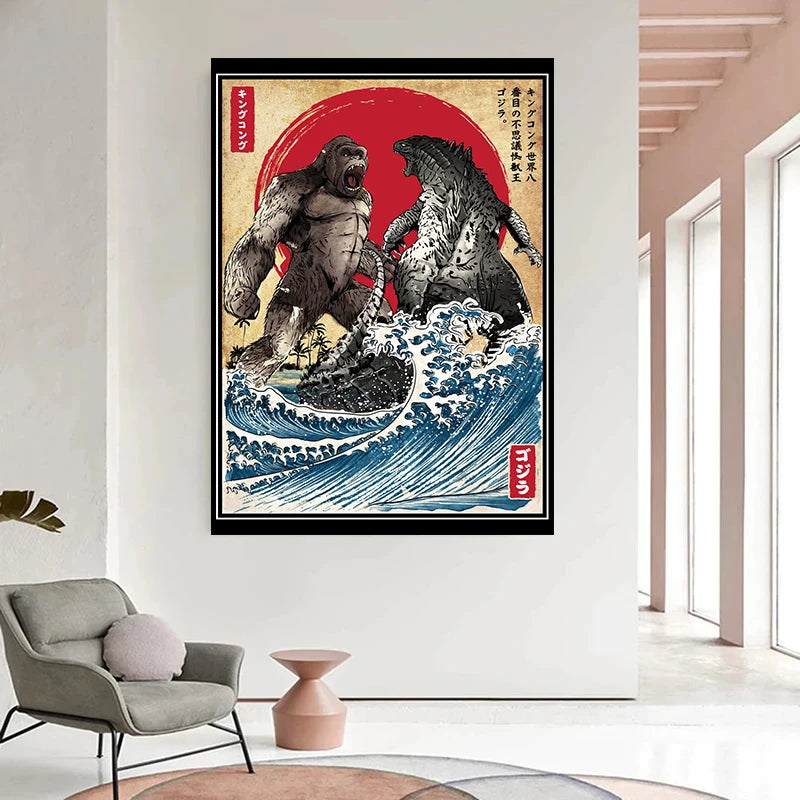 Tableau Japonais Gorille et Dragon