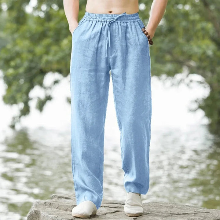 Pantalon Japonais d’Eté Léger en Lin Bleu Clair