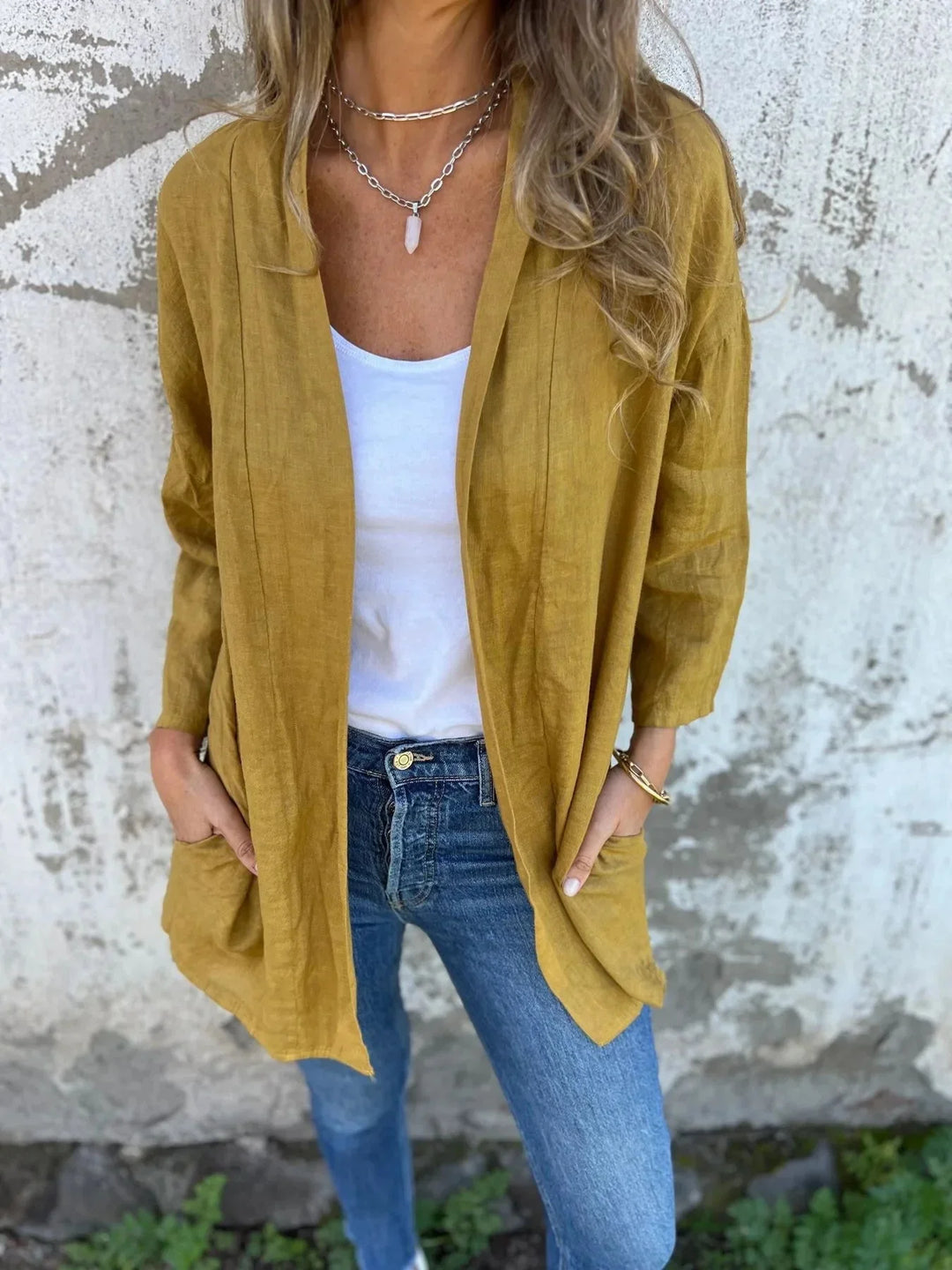 Veste Kimono Femme en Coton jaune