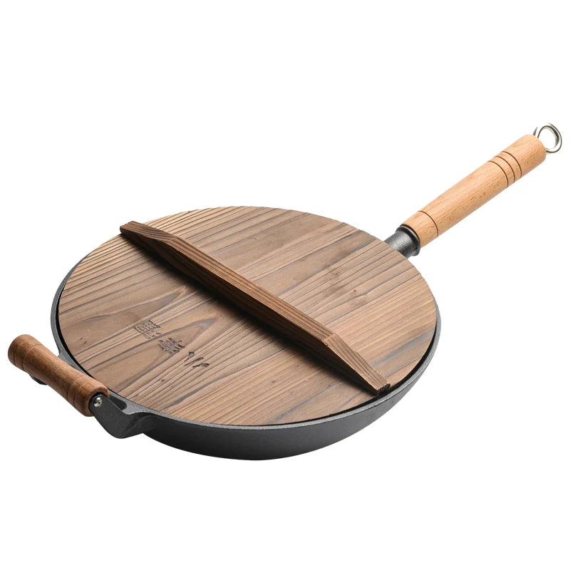 Poêle japonaise en fonte avec couvercle en bois