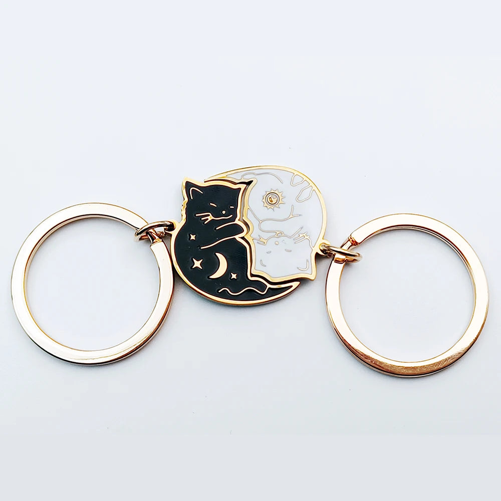 Porte-clés Japonais Couple Chat  Noir et Blanc