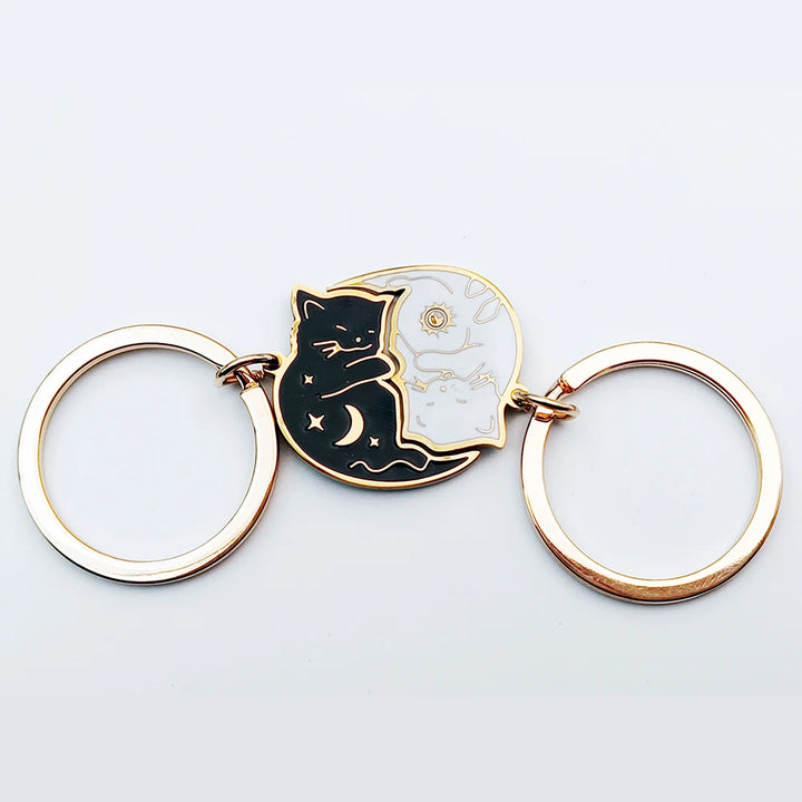 Porte-clés Japonais Couple Chat  Noir et Blanc