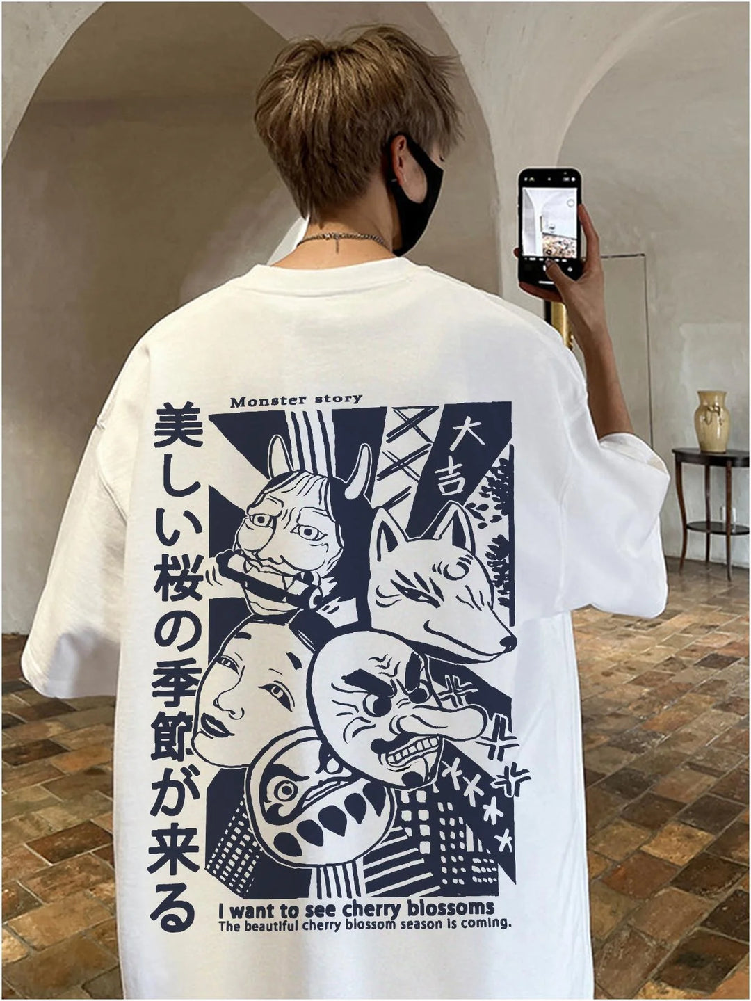 T-shirt Oversize à Illustration Japonaise Culturel