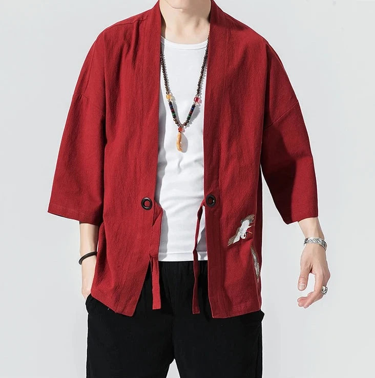 Cardigan Kimono Homme Rouge