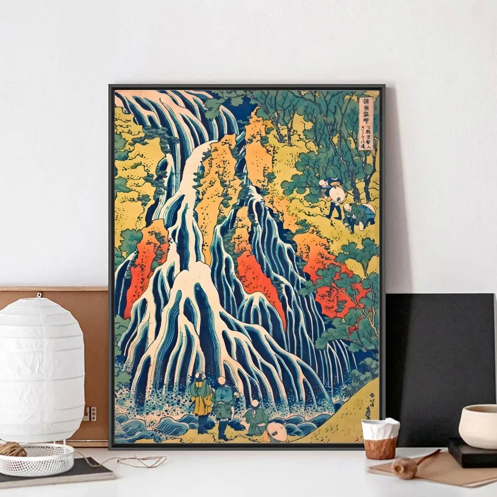 Tableau Japonais Paysage montagne rocheuse et arbre