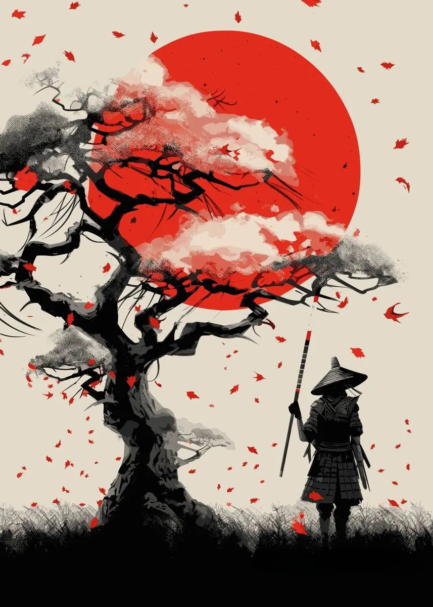 Affiche Japonaise Samourai et Cerisier
