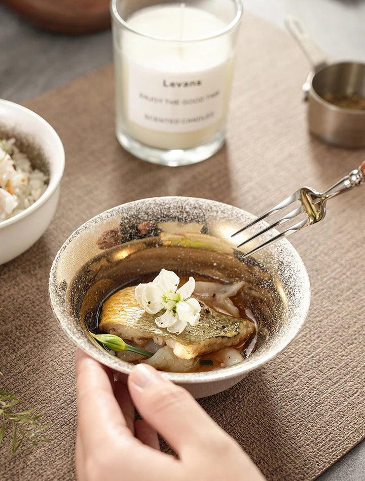 Bol Japonais Blanc Doré Fourchette