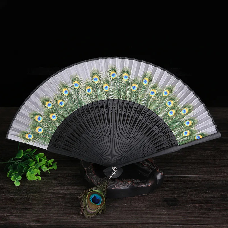 Éventail Japonais Paon Traditionnel