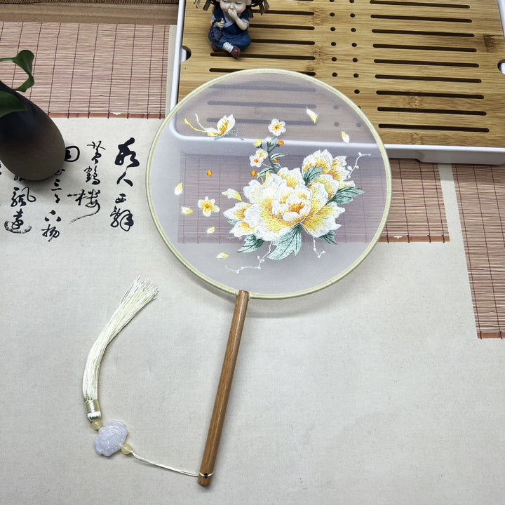 Éventail Japonais Brodé Jaune