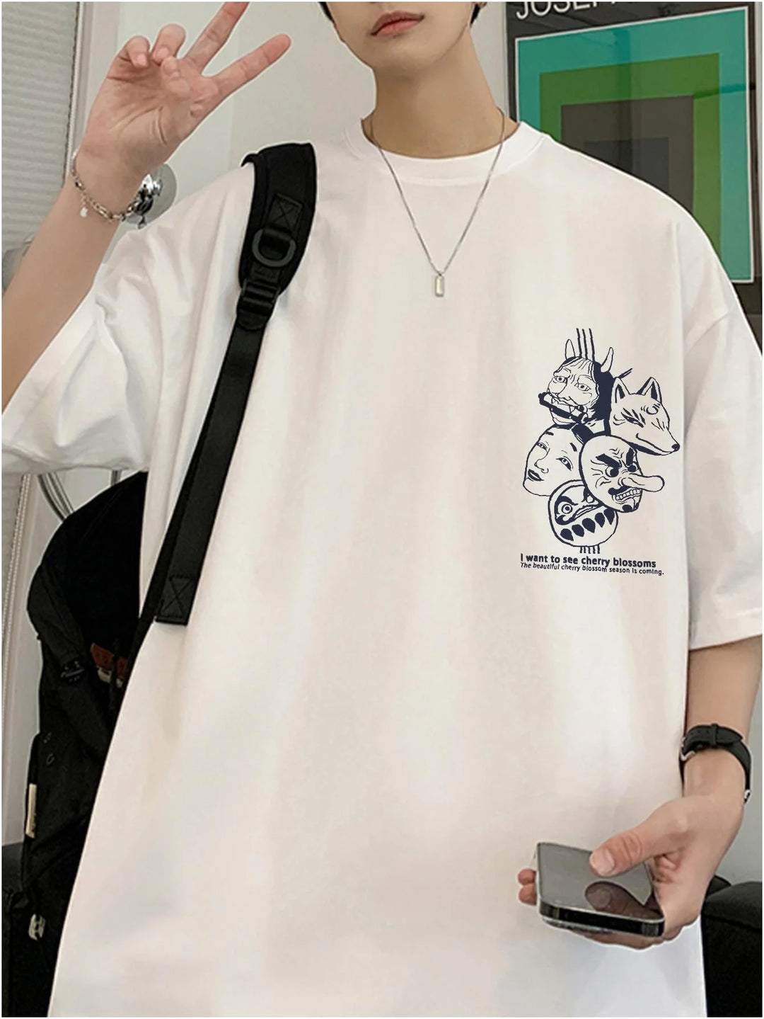 T-shirt Oversize à Illustration Japonaise Moderne