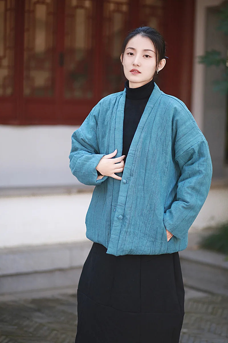 Veste Kimono d'Automne pour Femme bleue