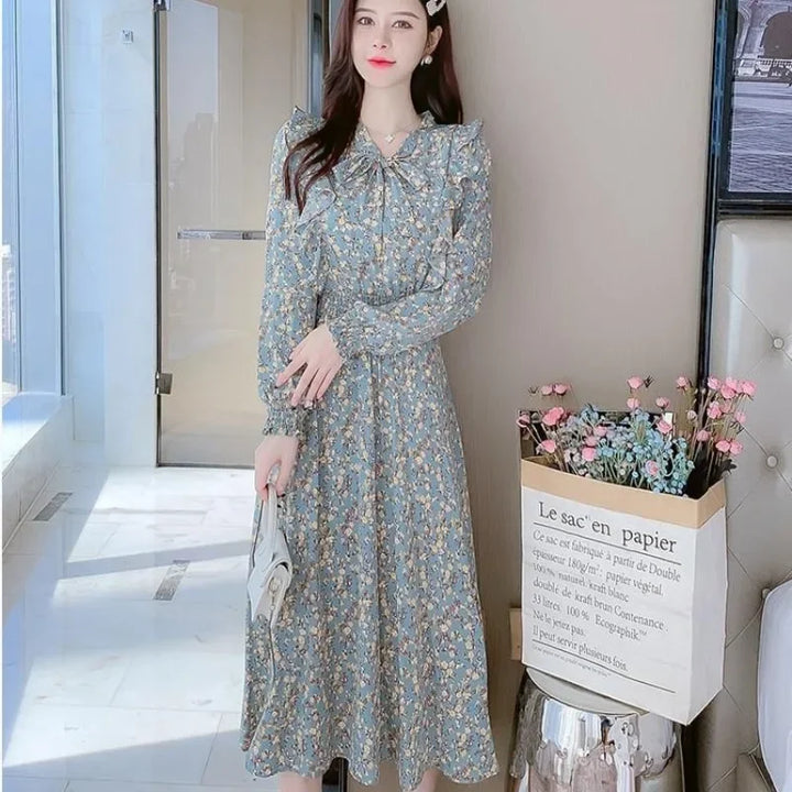Robe Japonaise Fleurie Rétro Verte Légère