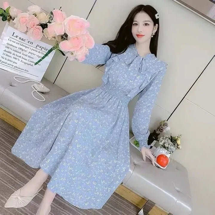Robe Japonaise Fleurie Rétro Bleu