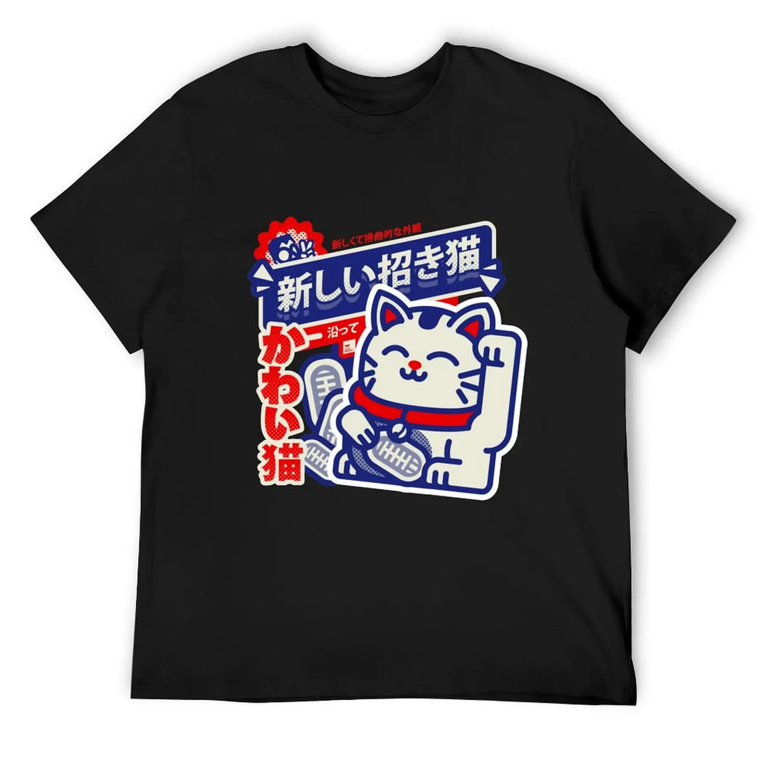 T-shirt Japonais Maneki Neko Stylé Noir