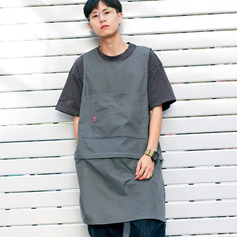 Tablier Japonais Gilet Long Homme Gris