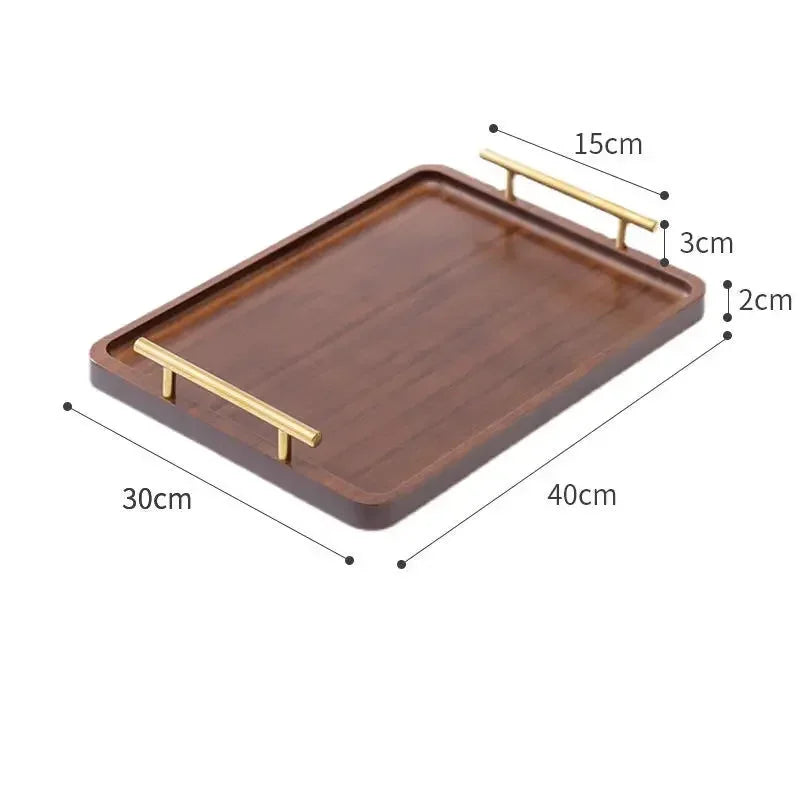 Tea service tray with gold metal handle