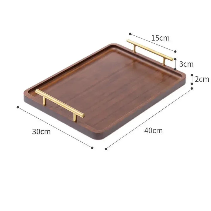 Tea service tray with gold metal handle