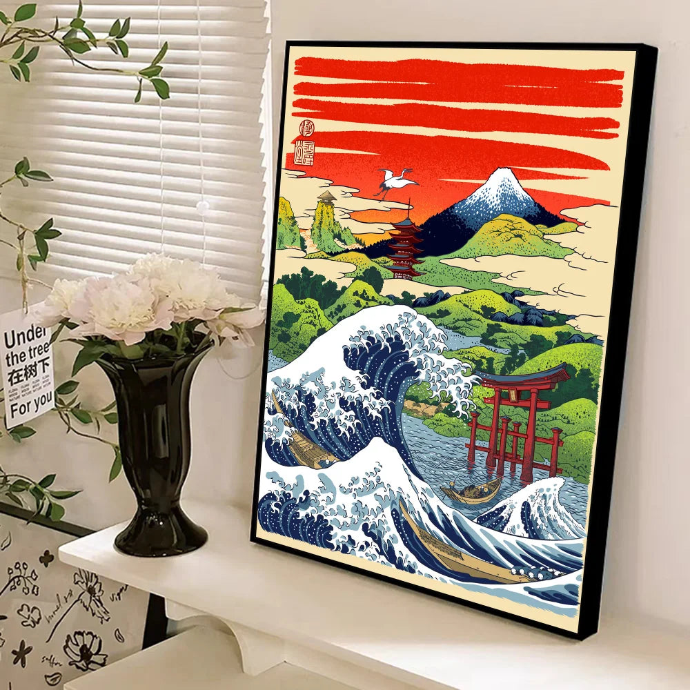 Tableau Japonais Paysage Fuji Yama et Vague Kanagawa