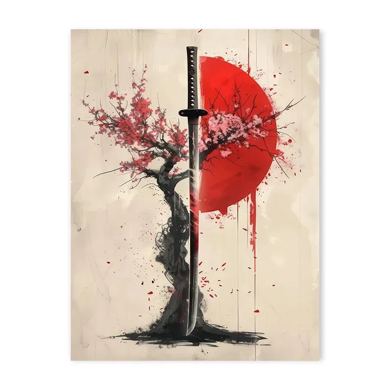 Affiche Japonaise Motif Cerisier et Sabre