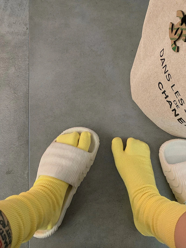 Chaussettes Japonaises Hautes Femme Jaune