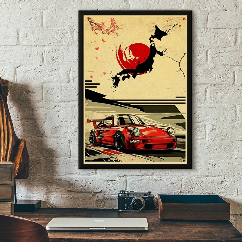 Tableau Japonais motif voitures de courses
