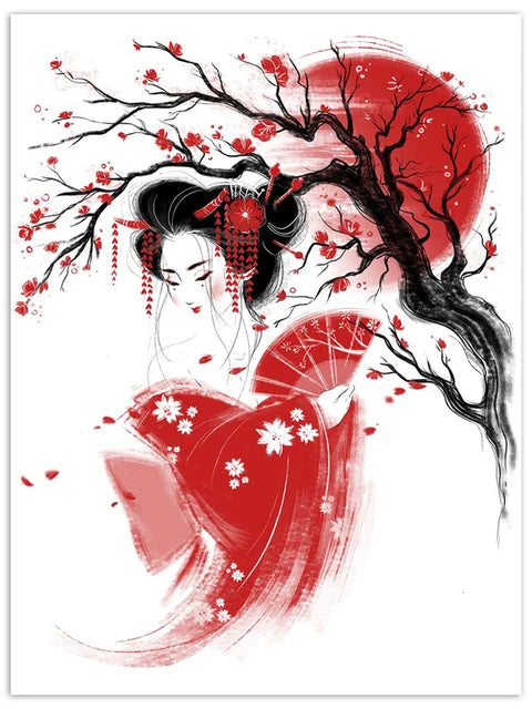 Affiche Japonaise Femme avec Éventail en main