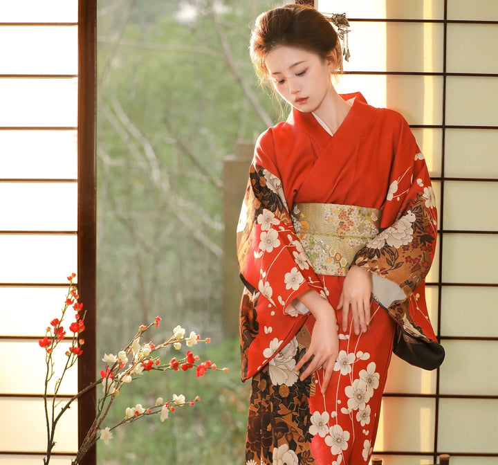 Kimono Japonais ample rouge femme traditionnel