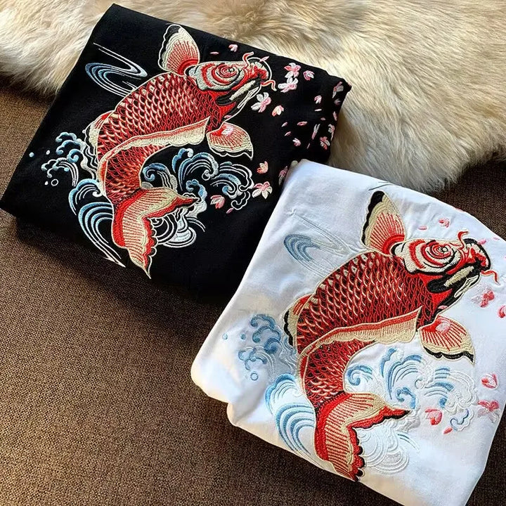 T-shirt Japonais Carpe Koi Brodé Stylé