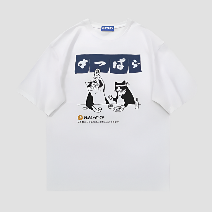 T-shirt Japonais Chat Humoristique Blanc