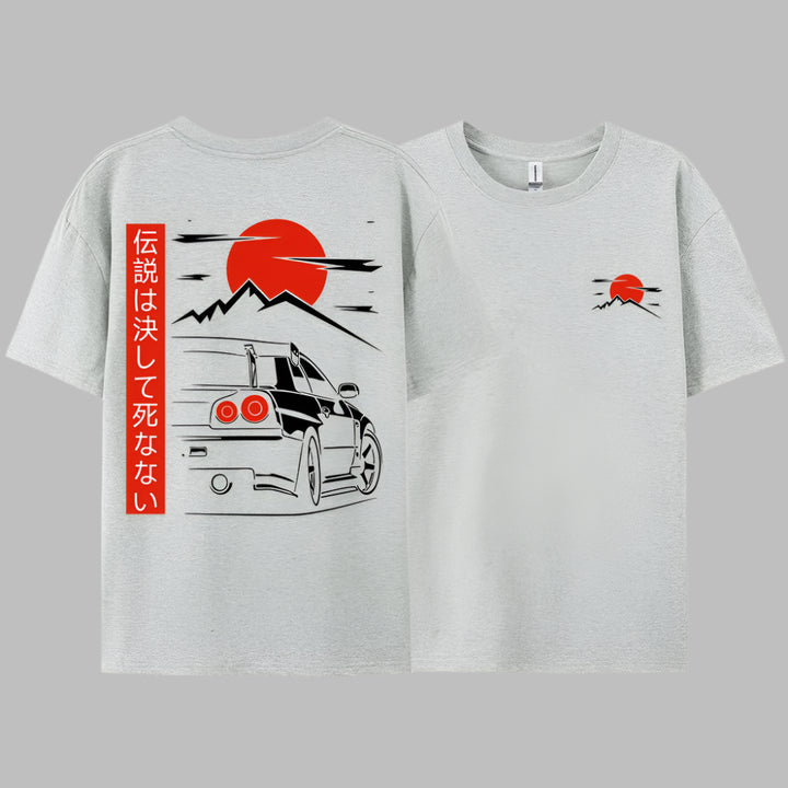 T-shirt Japonais Voiture Gris Clair