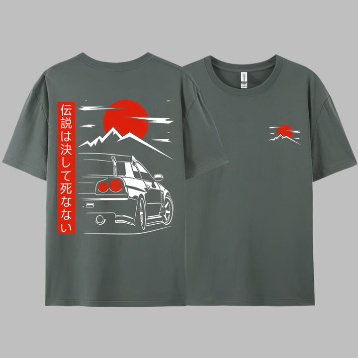 T-shirt Japonais Voiture Gris Foncé