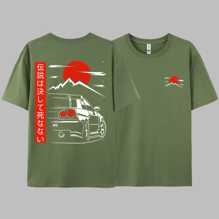 T-shirt Japonais Voiture Vert