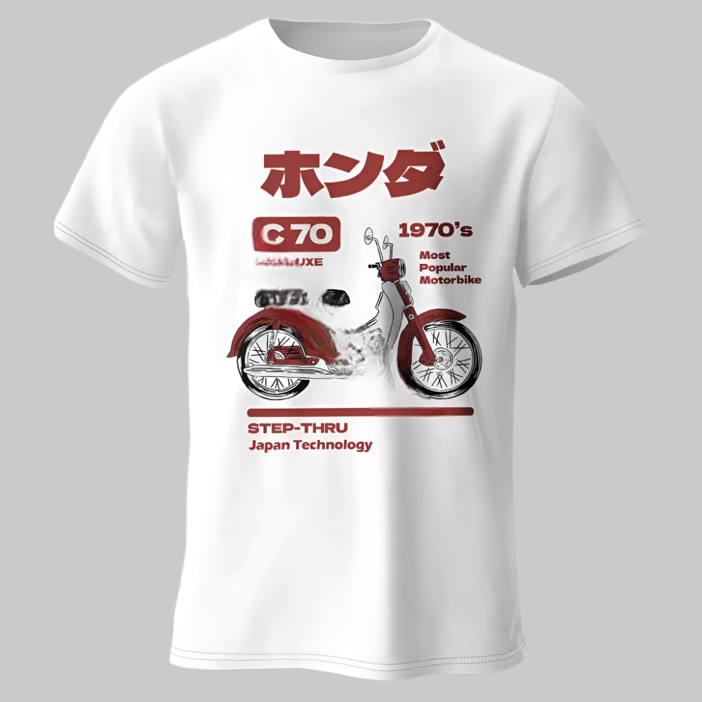 T-shirt Moto Rétro Japonais Blanc