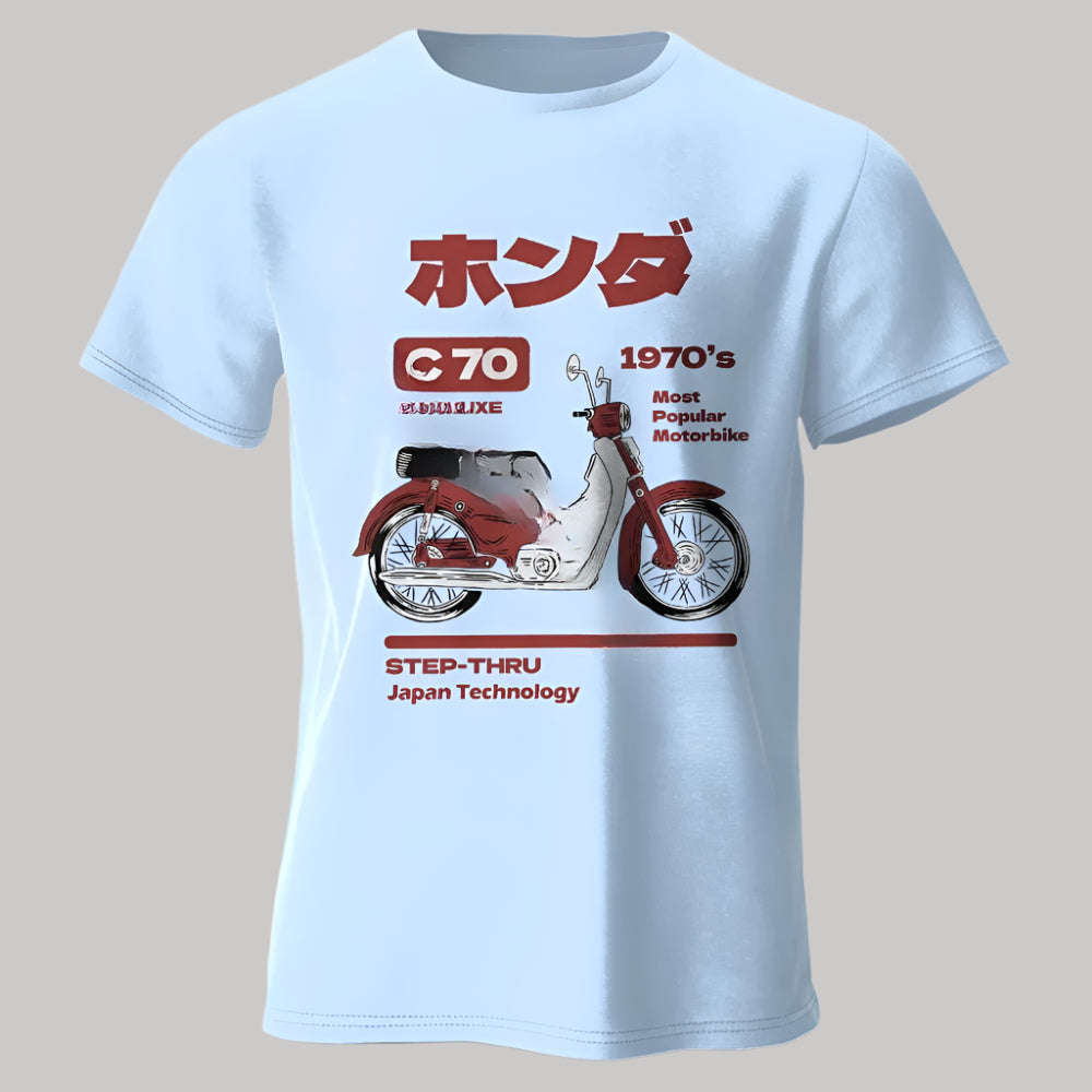 T-shirt Moto Rétro Japonais Bleu Ciel