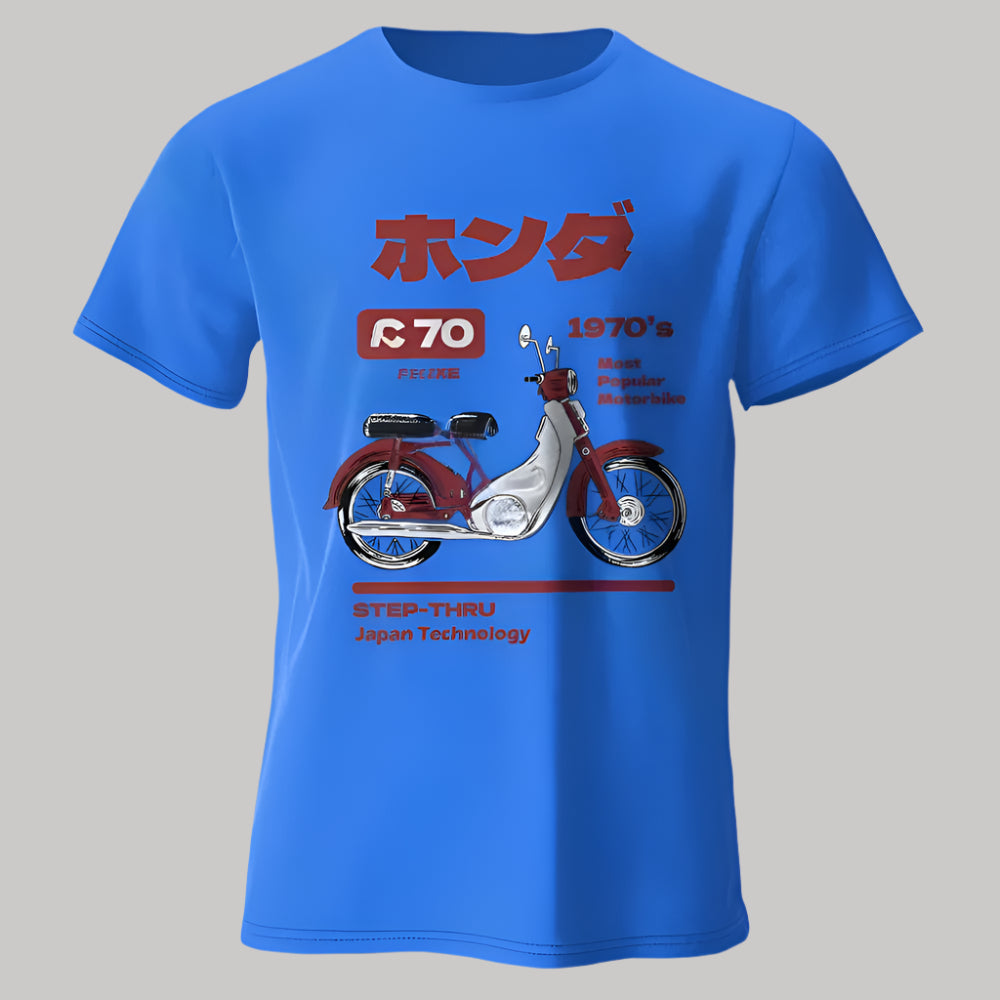 T-shirt Moto Rétro Japonais Bleu Roi