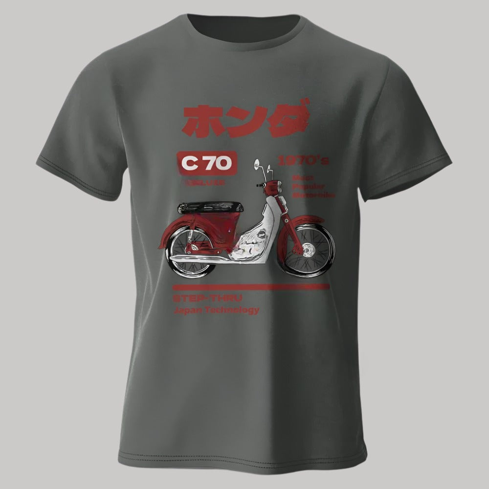 T-shirt Moto Rétro Japonais Gris Foncé