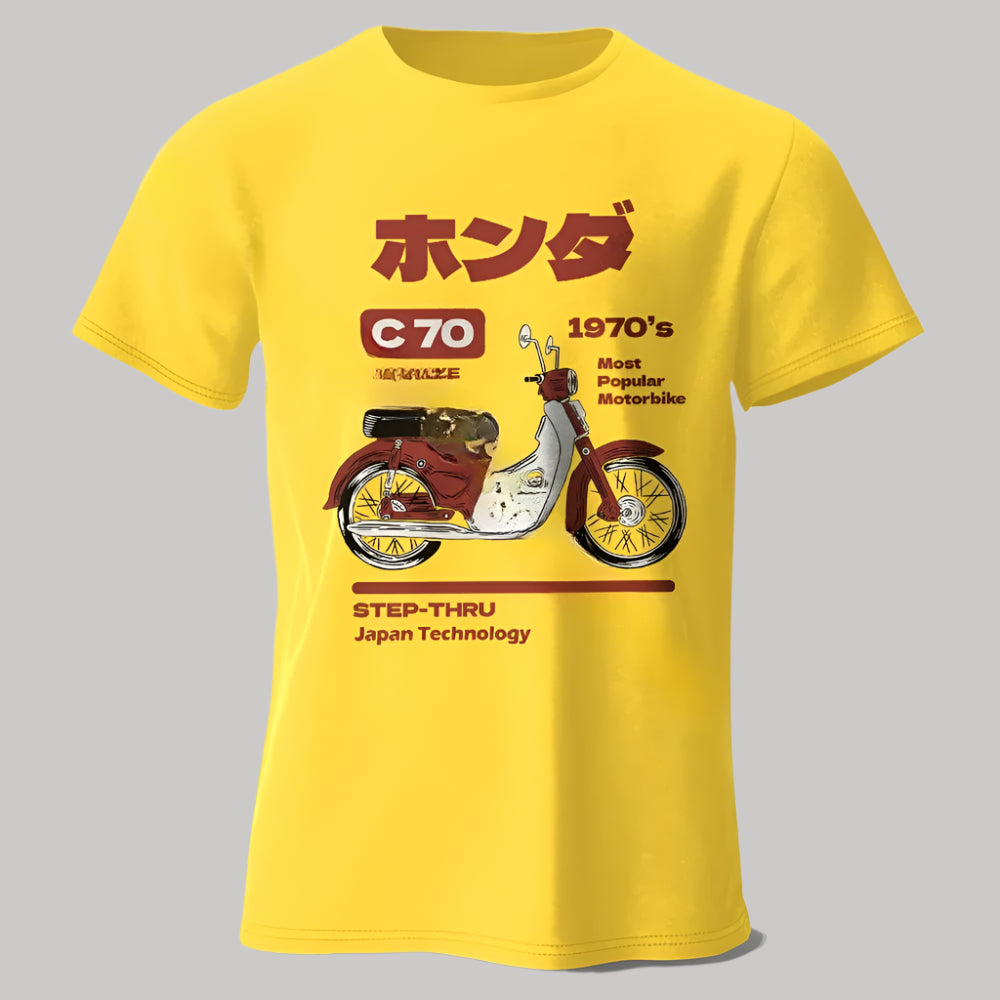 T-shirt Moto Rétro Japonais Jaune