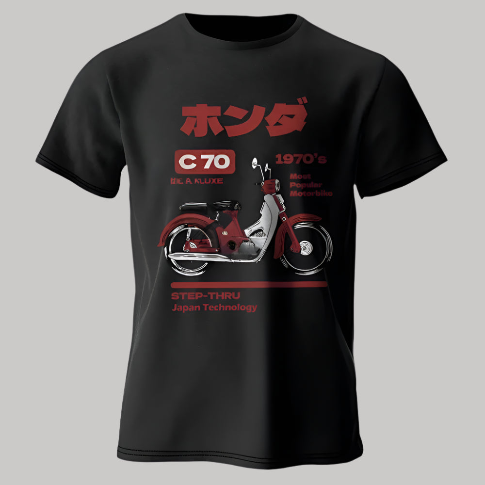 T-shirt Moto Rétro Japonais Noir