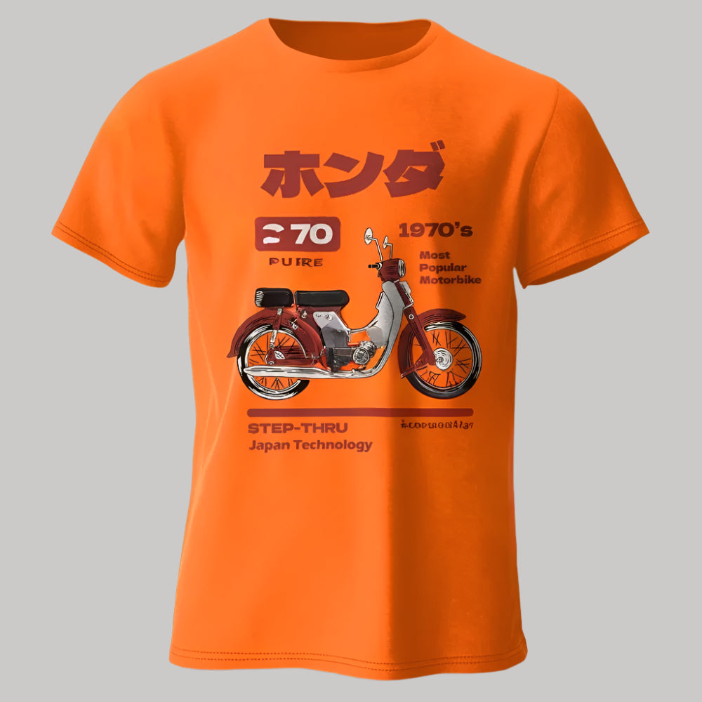 T-shirt Moto Rétro Japonais Orange