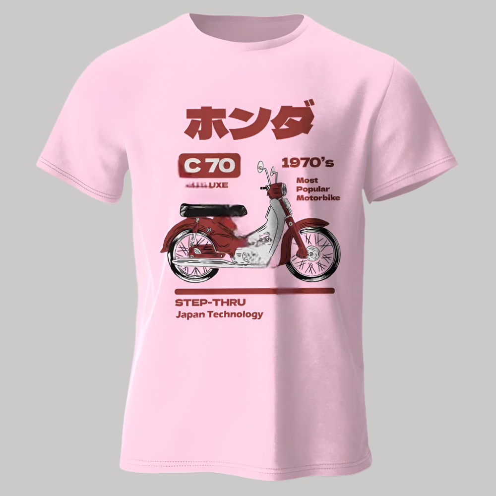 T-shirt Moto Rétro Japonais Rose