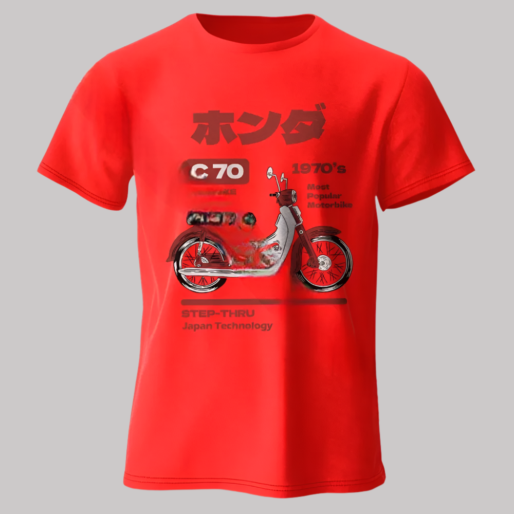 T-shirt Moto Rétro Japonais Rouge