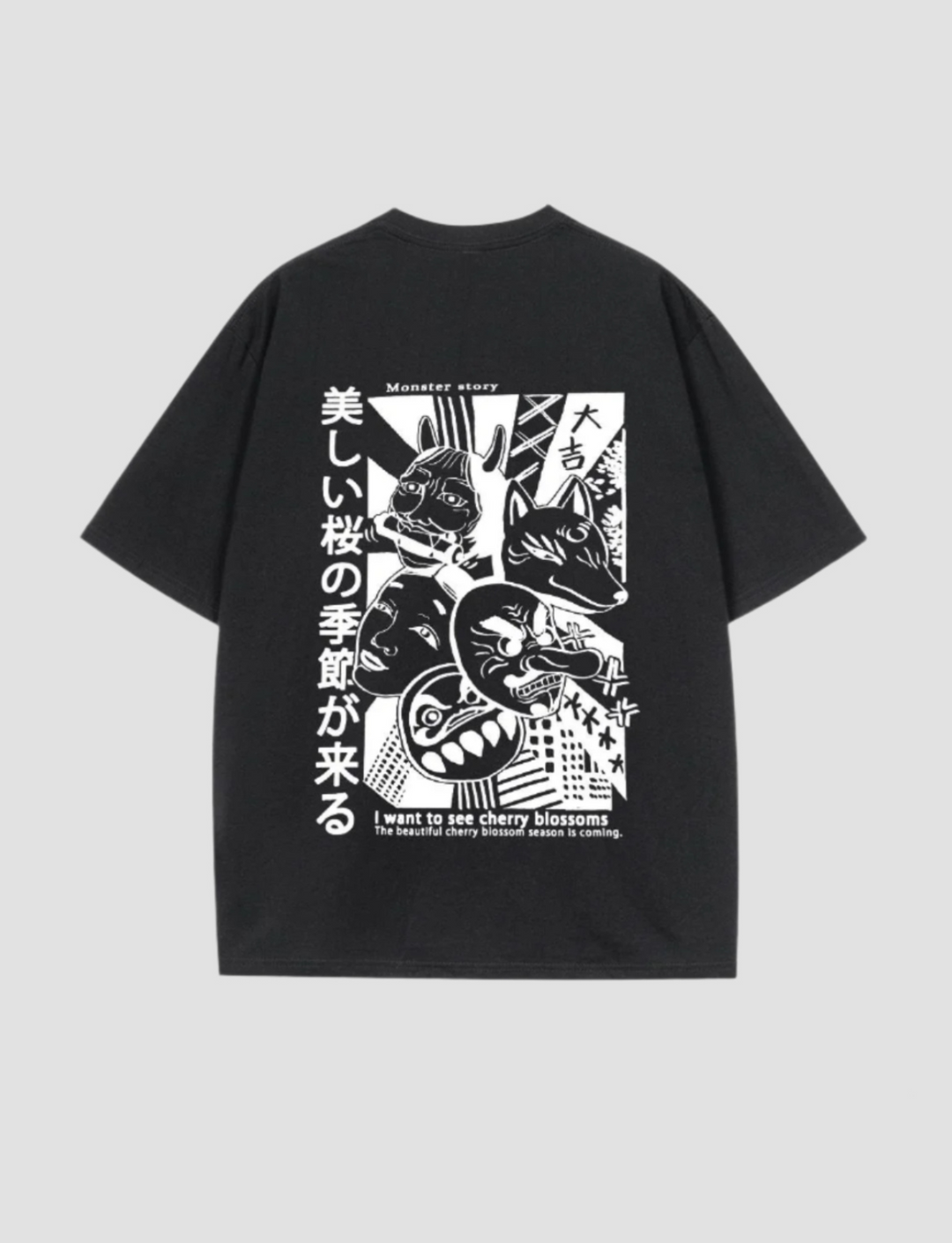 T-shirt Oversize à Illustration Japonaise Noir