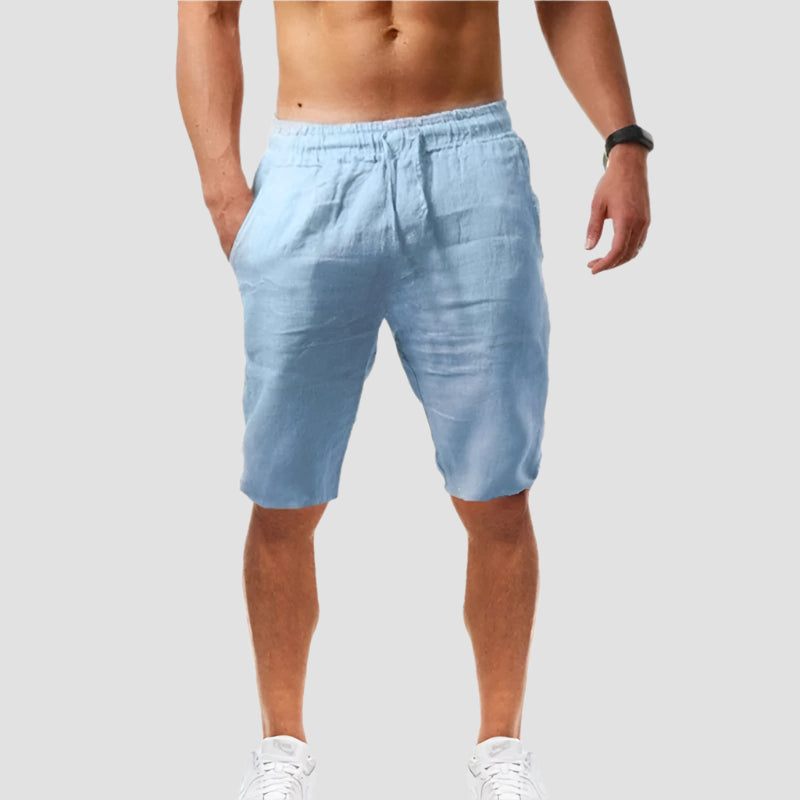 Short Japonais en Lin Classique Bleu