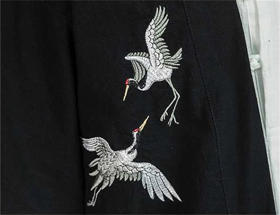 Veste Kimono Homme Grues en Lin Tendance