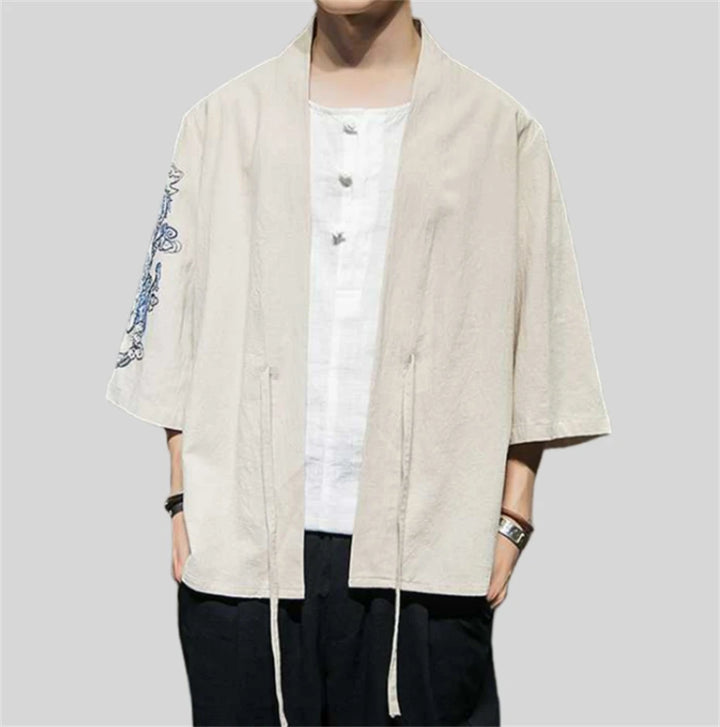 Veste Kimono Homme Manches Brodées Beige